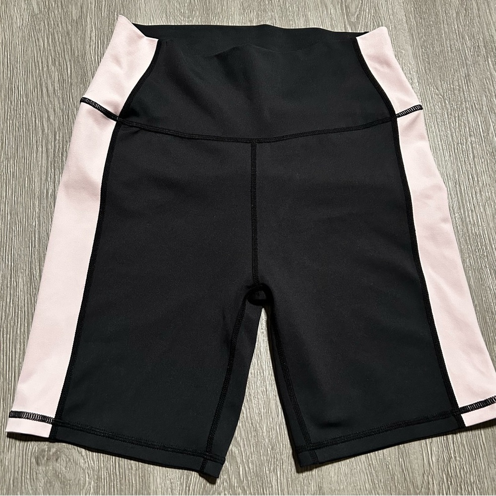 Anthropology All Fenix Women's Black Pink Stripe on Side Athletic Biker Shorts